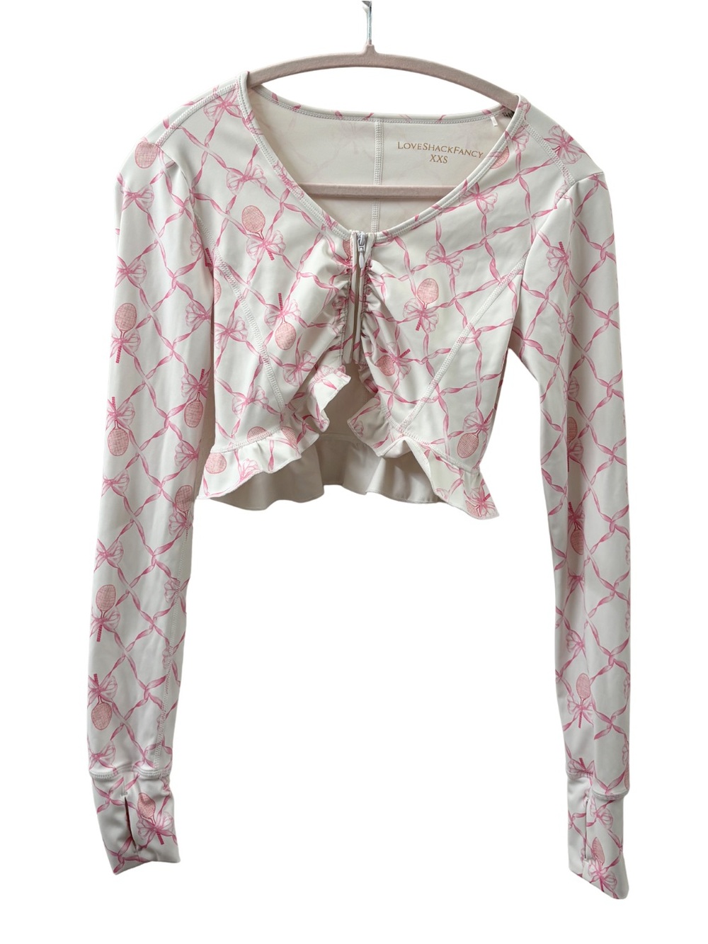LoveShackFancy Medway Jacket White Pink Tennis Top XXS Athletic Zip Jacket - Picture 3 of 4